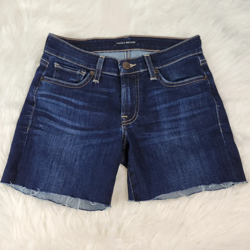 Lucky Brand Mid Rise Straight Sweet Dark Wash Denim Cutoff Short